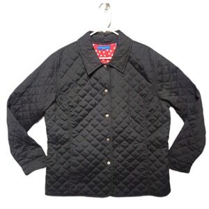 KAREN SCOTT SPORT Quilted Jacket Womens Small Black Snap Front Red Polka Dot NEW